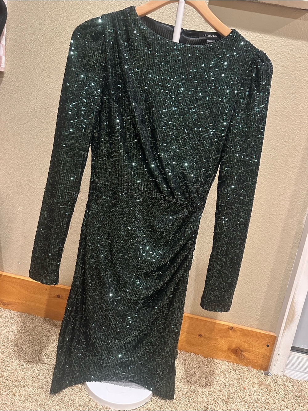 le chateau Emerald Green Sequin Long Sleeve Mini Dress